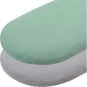 Muslin Bassinet Sheets 29"x 14" for Chicco LullaGo Anywhere, Baby Bjorn Cradle and Other Same Size Mattress Pad, Snuggly Soft 100% Cotton 2 Pack, White and Grey