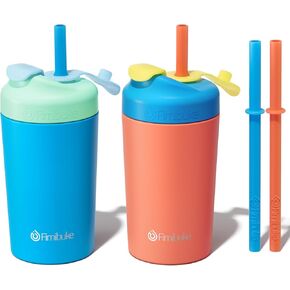 Fimibuke Kids & Toddlers Cups with Straw, 10oz Spill Proof Sippy Cups for Toddlers, Insulated Stainless Steel Kids Tumblers with Twist Lids & Silicone Straws with Stopper for Smoothie, 4 Pack