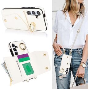 for Samsung Galaxy S24 Plus / S24+ Phone Case for Women, Crossbody Wallet Case with Credit Card Holder Lanyard Shockproof Purse Kickstand Case for Samsung Galaxy S24 Plus.Crossbody Black