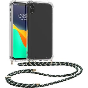 حافظة kwmobile Crossbody متوافقة مع حافظة Apple iPhone XR - غطاء هاتف شفاف من مادة TPU مع حزام حبل - أخضر/شفاف/أبيض/أسود