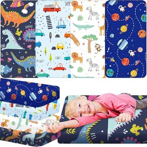 Mixweer 4 Pcs Daycare Crib Fitted Sheets for Toddler and Preschool 24 x 48 x 4 Inches Nap Fitted Sheet for Boys Soft Breathable Nap Pad Cover Standard Daycare Cot Bed Fitted Sheet