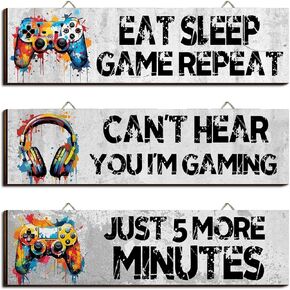 3Pcs Game Wall Art Wooden Sign, Little Man Cave Sign Hanging, Game Hanging Wall Art Decor Sign, Gamer Wall Plaques Decor for Boys Kids Bedroom Playroom Nursery in Kuwait