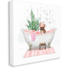 Stupell Industries Adorable French Bulldog in Pink Bubble Bath Canvas Wall Art, 17 x 17