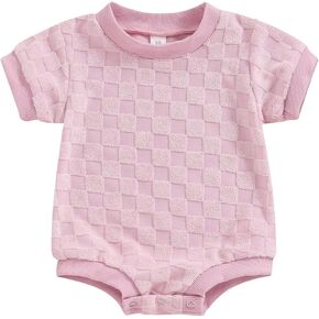 Unisex Baby Boy Girl Bubble Romper Summer Short Sleeve Jumpsuit Fuzzy One Piece Outfit Neutral Baby Clothes