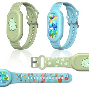 [2Pack] Cute Bracelet for Galaxy SmartTag 2 (2023), Silicone Cartoon Smart Tag 2 Wristband Holder Compatible with Samsung SmartTag 2 Waterproof Smart Tag 2 Case for Kids Elderly (Dinosaurs & Whales)