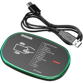 RFID Reader, 125KHz and 13.56Mhz Card USB Reader, Plug and Play USB HID Device Emulate Keyboard for Win Linux Android iOS, Black