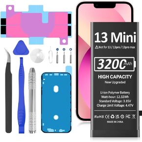 SHENMZ Battery for iPhone 13 Mini,(2024 New Version) 3200mAh Upgraded Higher Capacity 0 Cycle Replacement Battery for iPhone 13 Mini Model A2630 A2629 A2628 A2626 A2481 with Repair Tool Kits
