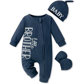 Baby Boy Clothes Letter Print One Piece Romper Baby Coming Home Outfits with Hat Newborn Boy Outfits