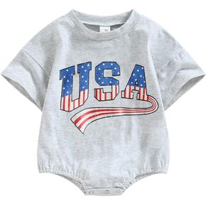 4th of July Baby Boy Girl Outfits USA Letter Print Short Sleeve Romper American Flag Clothes