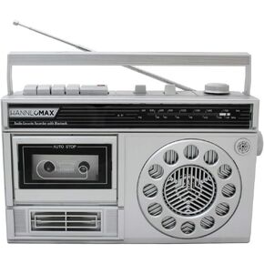 HANNLOMAX HX-601K Portable AM/FM Radio Cassette Recorder with Bluetooth, Records from Built-in Mic or Radio, Headphone Jack, AC/DC operation. (Silver)