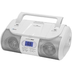 HANNLOMAX HX-318CD Portable CD/MP3/USB Boombox, FM PLL Radio, Bluetooth, 1 USB Port for MP3 Playback, 1 USB Port for 1A Charging, Aux-in Jack, Headphone Jack, AC/DC Dual Power Source. (White)