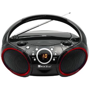 مشغل أقراص مضغوطة محمول من SINGING WOOD AM FM وراديو ضبط تناظري مع مدخل Aux Line، ومقبس سماعة الرأس، ومقبض حمل قابل للطي (أسود مع لمسة من الحواف الحمراء) (متجدد) in Saudi Arabia