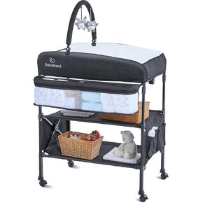 Portable Baby Changing Table with 2 Storage Baskets, BabyBond Foldable Changing Table Dresser Waterproof Diaper Changing Table Height Adjustable Changing Station for Infant and Newborn(Beige)
