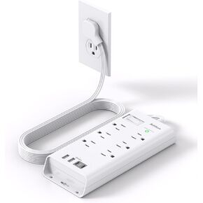 Surge Protector Power Strip - Addtam Flat Plug Extension Cord with 6 Outlet 4 USB Ports (2 USB C), 5FT Outlet Extender Strip for Home Office College Dorm Room Essentials