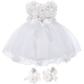Bow Dream Baby Flower Girl Dress with Shoes Applique Birthday Princess Party