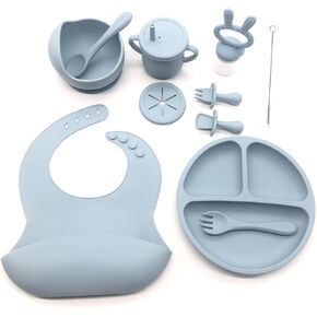 Silicone Baby Feeding Set, Baby Plates and Bowls Set, Suction Plates for Baby, Baby Feeding Essentials, Baby Led Weaning Supplies, Baby Plates with Suction, Baby Utensils, Regular, Dusty Blue