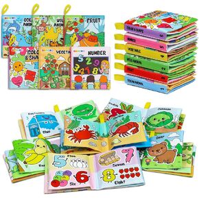 OKOOKO Soft Baby Books 6PCS Soft Cloth Books Bath Books Crinkle Washable Non-Toxic Early Education Preschool Learning Toy for Newborns Babies Infants Toddlers Kids