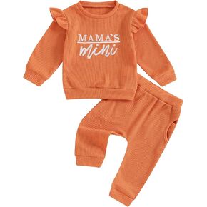 Toddler Baby Girls Waffle Clothes Ruffles Long Sleeve Mini Sweatshirt and Pants Set Infant 2Pcs Fall Winter Outfit
