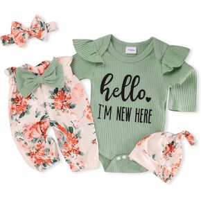 Baby Girl Clothes Ruffle Long Sleeve Baby Girl Romper and Vintage Floral Pants Winter Baby Girl Outfits