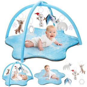 Baby Play Gym Mat, Tummy Time Activity Mat, Super Soft & Thick & Large Activity Play Mat for Baby 0-18 Months, 5 Detachable Toys for Sensory Exploration & Motor Skill Development, Blue
