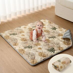 Blissful Diary Portable Baby Play Mat 43" X 43", Thick Cushioned Baby Mat for Floor, Foldable Baby Crawling Mat for Indoor Outdoor, Non-Slip & Washable Kids Play Mat for Tummy Time, Earth Tones Design