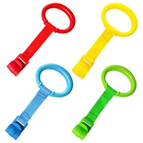 4pcs Plastic Baby Crib Pull Rings Kids Walking Exercises Assistant Stand Up Rings playpen Pull Ring Baby Cot Hanging Rings for Infant Baby Toddler Practice Tool(4 Colors)