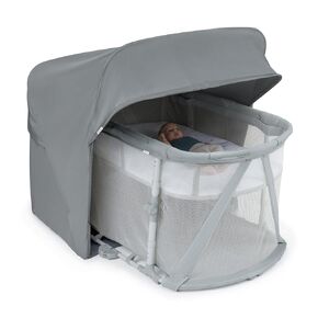 Ingenuity Dream Retreat 3-in-1 Portable Bassinet & Playard, Easy 3-Step Fold, includes Indoor Outdoor UPF 50+ Light Blocking Shade, Mattress, & Sheet, 0-36 Months - Neutral