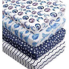 4 Pack Crib Sheets for Baby Boys Neutral Unisex Fitted Breathable Baby Crib Mattress Sheets for Standard Crib and Toddler Mattresses (Sky)