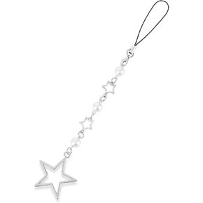 Star Phone Strap Charm Cute Cell Phone Charms Kawaii Silver Metal Phone Strap Aesthetic Phone Accessories Chain Star Charms for Phone Case Y2K Phone String for Bag Camera Decoration