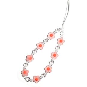 Fuqimanman2020 Colorful Flower Beaded Phone Charm Chain for Women Girls Cute Acrylic Flower Cell Phone Lanyard Wrist Strap Phone Accessories