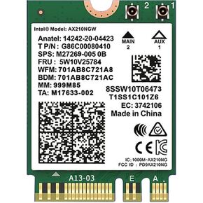 AX210NGW WiFi Card,WiFi 6E M.2 laptop Wireless Card,Bluetooth 5.3 5400Mbps Tri-Band Wireless Module Internal Network Adapter for Laptop,Ultra-Low Latency,Support Windows 10/11