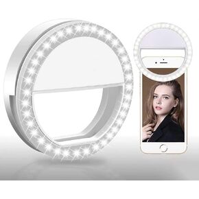 Selfie Ring Light for iPhone | Rechargeable Battery | Portable LED Light for iPhone/Android Phone Photography Camera Video | 3 Adjustable Light Levels | Beauty Selfie Influencer