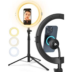 Galvanox Magnetic Ring Light Tripod for iPhone - Compatible with MagSafe (63" Extendable) Magnetic Phone Holder Stand, Folding Portable Design