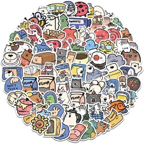 Water Bottle Stickers, 100pcs Laptop Sticker, Cute Animal Stickers for Kids, Vinyl Stickers for Computer, Skateboard, Phone, Waterproof Decal Stickers for Teens Girls Boys
