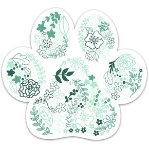 (3PCs) Flower Dog Paw Sticker, Green Floral Paw Decals Waterproof Vinyl Stickers for Laptop Water Bottle Tumbler Notebook Scrapbook Phone Case, Cute Dog Lovers Stickers (3 Inches)