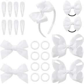 YHXX YLEN Hair Bows For Girls 23 PCS Girls Hair Clips Bow Headband Hair Ties Set Grosgrain Ribbon Uniform Hair Bows Accessories for Little Toddler IKids School Girls-White in Kuwait