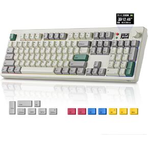 BOYI K104Pro Retro Mechanical Keyboard with TFT Smart Display&Knob,Gasket Structure HotSwap BT5.0/2.4G/Type-C Wireless 4000mAh South-Facing RGB,Linear Lubed Switches Full Layout Custom Keyboard