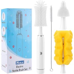 Electric Baby Bottle Brush Set with Rechargeable Electric Bottle Brush Cleaner and Silicone Bottle Brushes and Straw Brush Cleaner,Waterproof Travel Bottle Brush,Magnetic Suction Charging 1800mAh