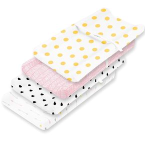 Changing Pad Cover – Premium Baby Changing Pad Covers 4 Pack – Boy or Girl Changing Pad Cover – Pure Cotton Machine Washable Pink and White Changing Table Cover – Diaper Changing Pad Cover Sheets
