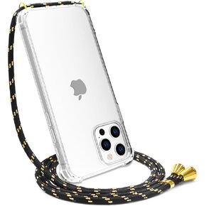 YESPURE Compatible with iPhone 12 Pro Max Lanyard Case Crossbody Strap Cover Clear Soft TPU Shockproof Anti-Yellowing Slim Lightweight Protective Case Cover for iPhone 12 Pro Max - Black Gold