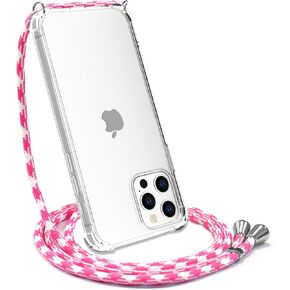 YESPURE Compatible with iPhone 12 Pro Max Lanyard Case Crossbody Strap Cover Clear Soft TPU Shockproof Anti-Yellowing Slim Lightweight Protective Case Cover for iPhone 12 Pro Max - Black Gold