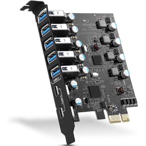 PCI-E USB Expansion Card, PCI Express x1 7 Ports USB Interface Card (2X USB-C - 5X USB-A)
