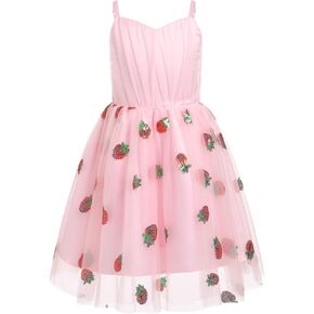 IMEKIS Toddler Girls Strawberry Birthday Dress Kids Sequin Stars Tulle Formal Pageant Party Dresses Photo Shoot 1-6T
