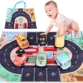 Baby Car Toy for 1 Year Old Boy, Push and Go Cars Toy with Play Mat/Storage Bag for Toddlers Toys Age 1-2,Baby Toys 12-18 Months,1 Year Old Boy Christmas Birthday Gift for Infant Toddlers (6)