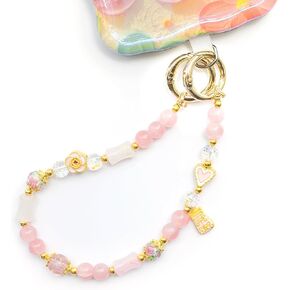 Cute Pink Phone Charm Beaded Phone Charms Strap, Adjsutable Cell Phone Lanyard Wrist Strap with Tether Tab Fashion Phone Chain Bag Charm for Woman Girls