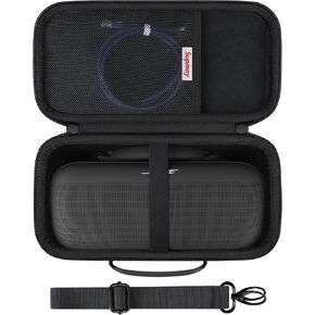 حقيبة حمل صلبة لمكبر الصوت المحمول Bose SoundLink Max، حامل تخزين كبير مقاوم للماء ومكبر صوت بلوتوث مع حقيبة شبكية لكابل USB أو كابل AUX 3.5 مم، أسود + أسود