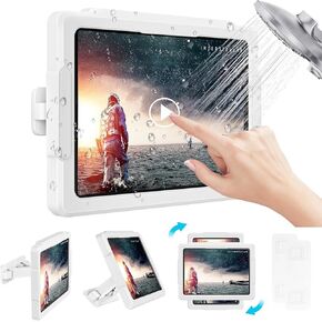 MoKo Shower Tablet Holder, Stretchable Waterproof iPad Holder Fit All Devices Up to 11", 360° Rotation Tablet Wall Mount Holder with Anti-fog Touchable Screen, 2 Placement Modes, for Bathroom Kitchen