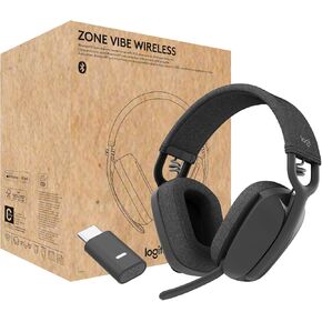 Logitech Zone Vibe Wireless Bluetooth Headphones with Noise-Canceling Mic, USB-A, USB-C, for Google Meet, Google Voice, Zoom, Mac/PC, Black