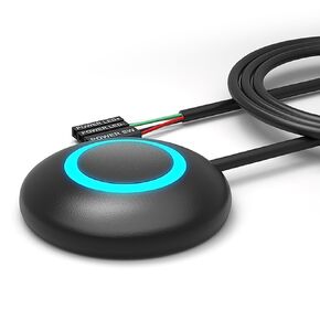 Power Button for PC, Motherboard Extension Switch for Desktop PC, Blue Light Effect Alloy Push Button Switch, Cable Length 1.6m, Black