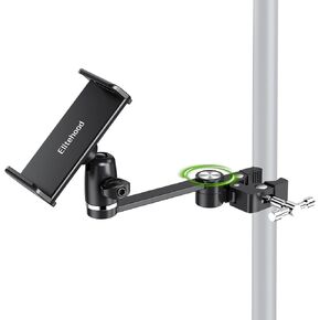 elitehood 8.5in Long Arm iPad Holder for Mic Stand, 360° Adjustable Aluminum Mic Stand Tablet Holder, Microphone Music Stand Mount & 1/4 iPad Tripod Mount for iPad, iPhone, Android 4-13in Tablets